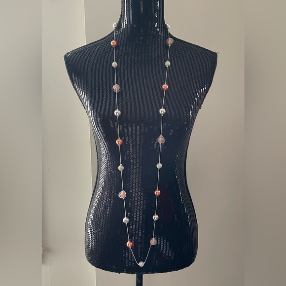 Orange & Silver Toned Large Bead Necklace - Picture 1 of 4